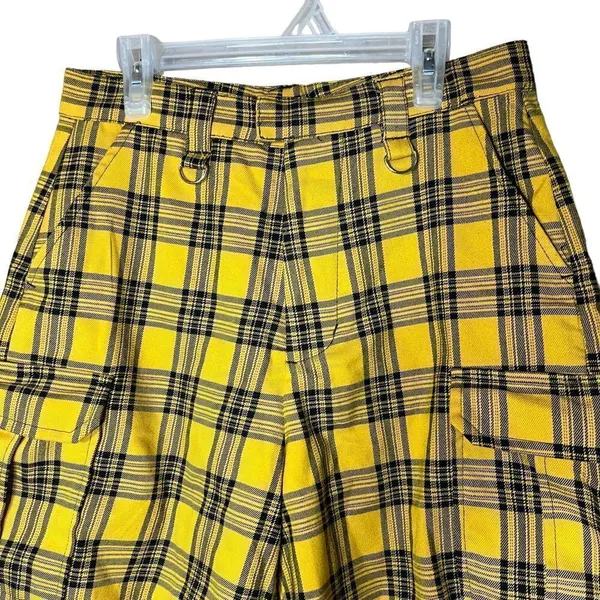 Hot Topic Yellow Plaid Cargo Bermuda Shorts‎ - Image 2