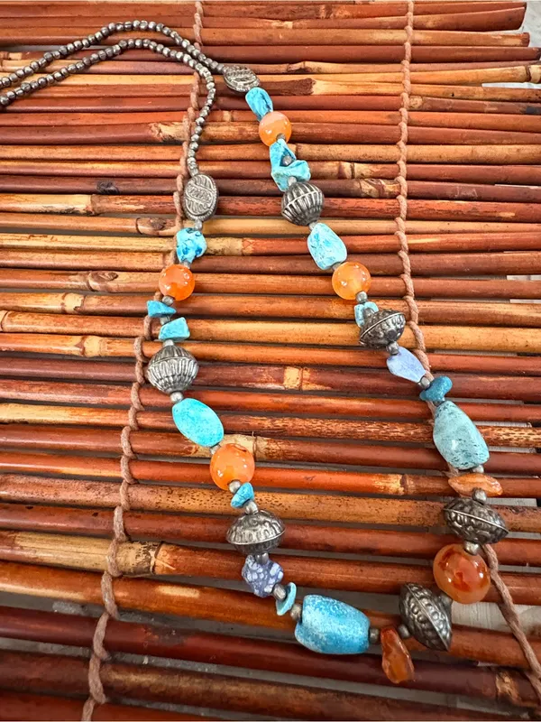 Vintage Faux Turquoise & Orange Bead Bohemian Necklace - Women's Jewelry - Image 4