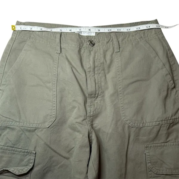 Zara Olive Green Cargo Pants Utility‎ Workwear Straight Leg Cotton Pockets Sz 8 - Image 6