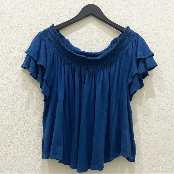 Free People OB474685 “Santorini” Off the Shoulder Sapphire Blue Top Size M - Image 5