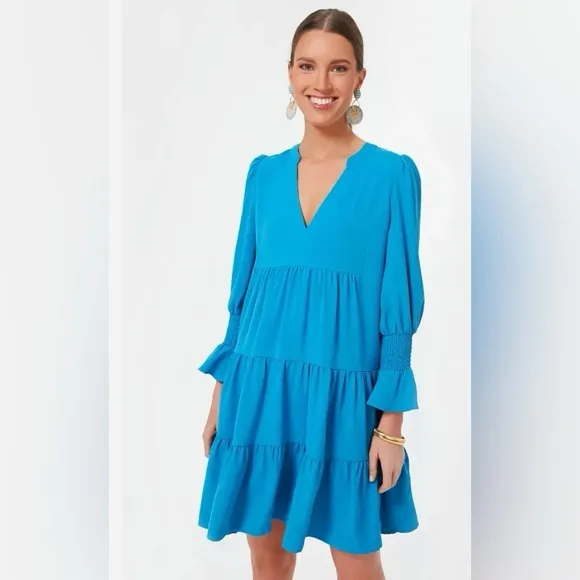 Tuckernuck POMANDER PLACE‎ Capri Blue Crepe Kenzo Dress xS Boho Prairie - Image 3