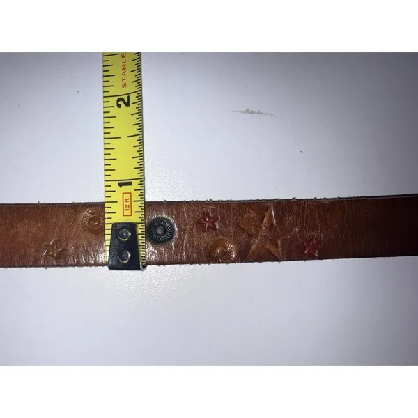 Tooled Leather Belt Red Stars Western Cowgirl Brown‎ Vtg Slim 37" Large - Image 5