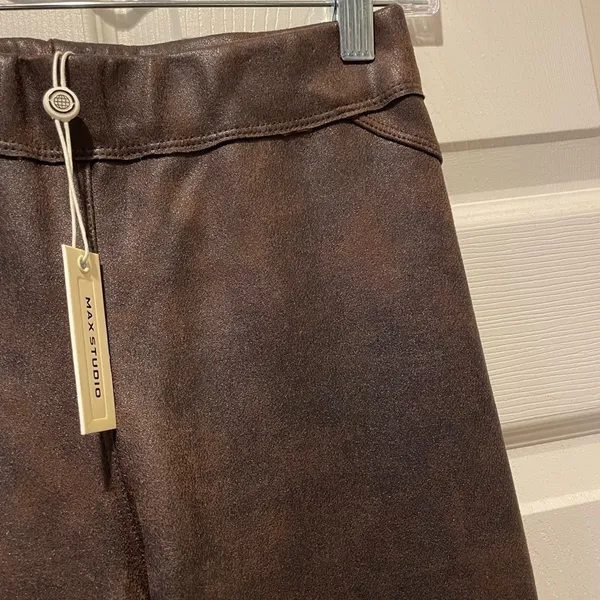 NEW! Max Studio Brown Faux Leather Skinny‎ Pants - Image 4