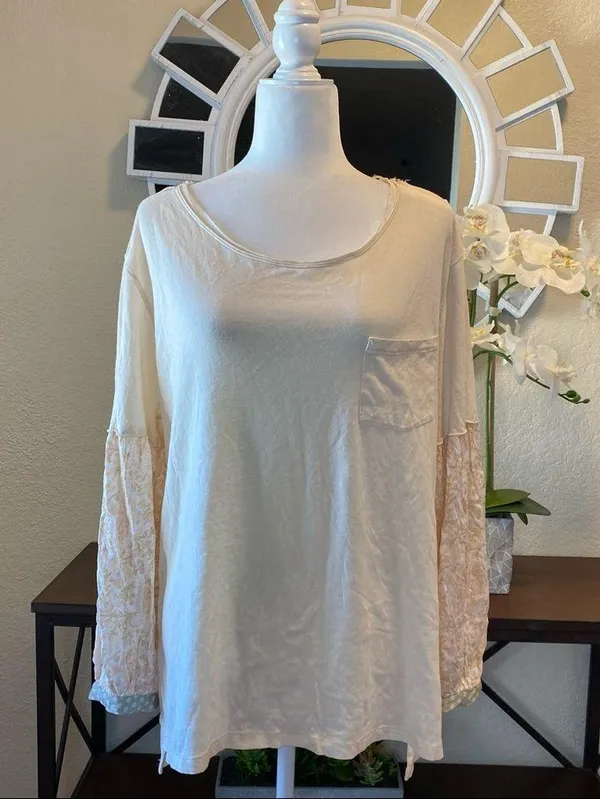 Free People Jade Long Sleeve Top M Ecru - Image 4