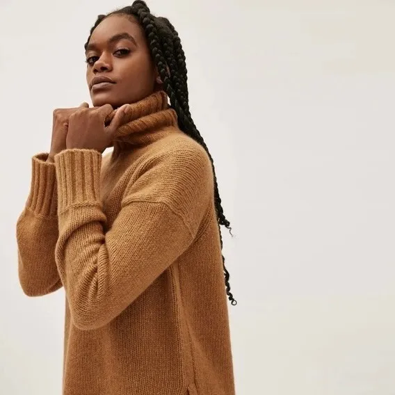 EVERLANE The Cloud Turtleneck Sweater Wool Alpaca‎ Heathered Chai Small - Image 5