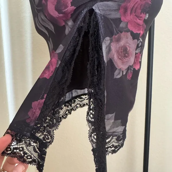 Motel Rocks Black Floral Lace Trim Mini Dress XS Goth Slip Y2K - Image 8