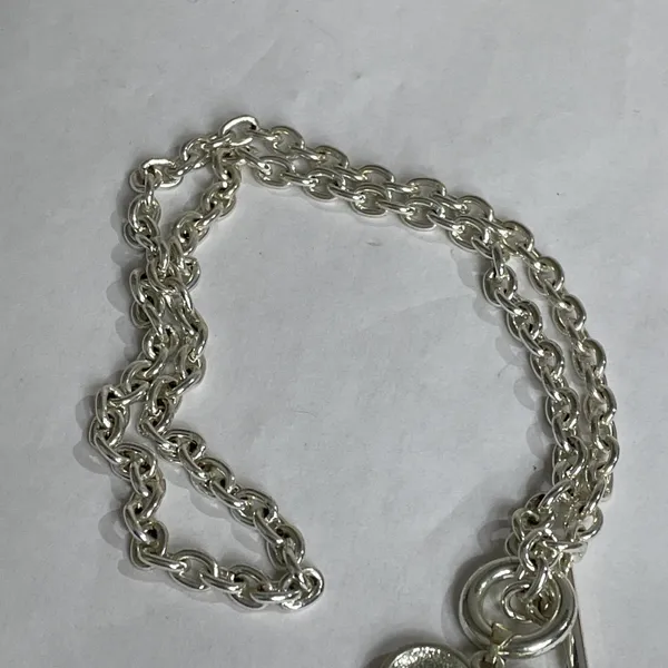 Bebe Necklace Glass Crystal Rhinestone Cast Silver Tone Chunky Heart Pendant 16” - Image 6