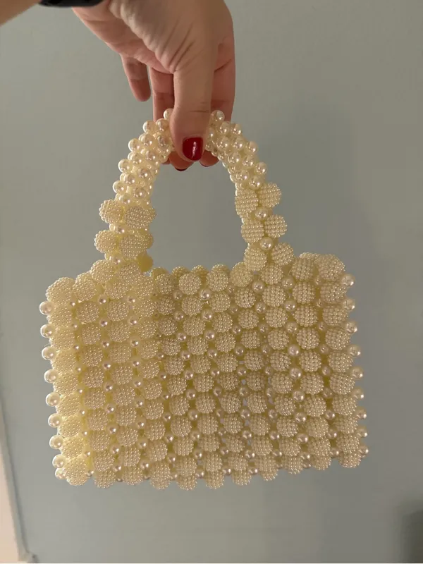 Pearl Beaded Mini Tote - Cream - Image 6