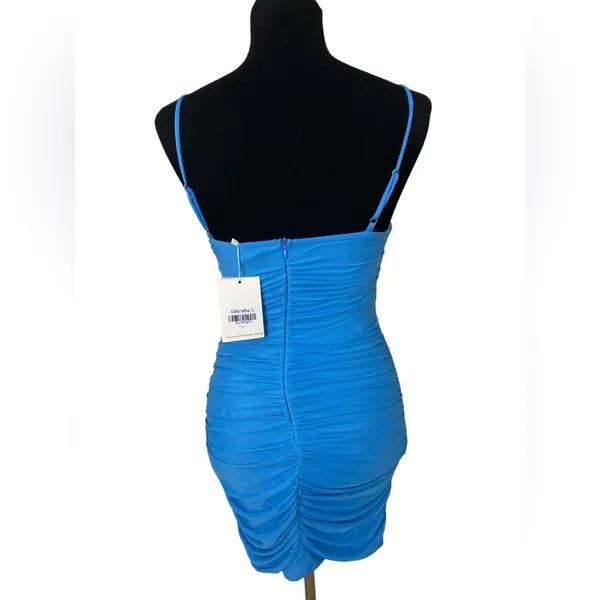 Sexy Blue Ruched Mesh Sheer Corset Sleeveless Bodycon Mini Dress - Image 3