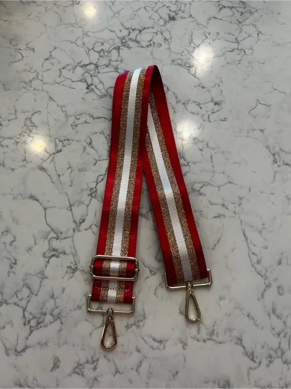 Crossbody Purse Replacement Strap Red White Gold‎ w/ Glitter - Image 4