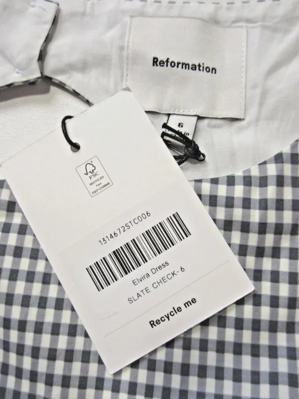 NWT Reformation Elvira in Slate Check Gingham Cotton Bubble Hem Midi Dress 6 - Image 7