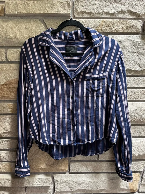 Rails Camden Stripe Navy Button Up Blouse Top Small - Image 9