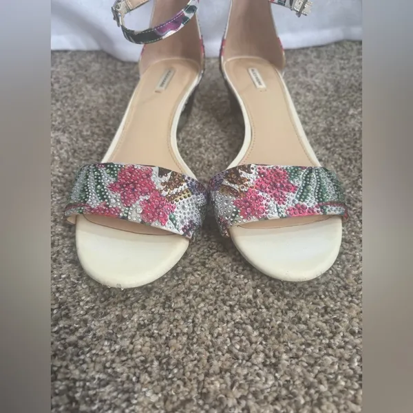 Alex Marie glitter crystal bling flower floral sandal shoes wedge heel‎ strap 9 - Image 4