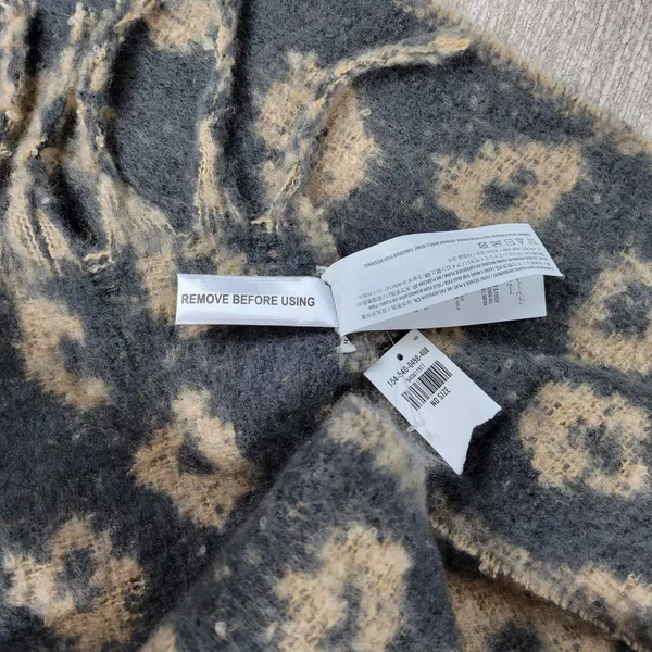 Abercrombie & Fitch Leopard Fringe Scarf Wide Black Tan Two Toned Animal Print - Image 8