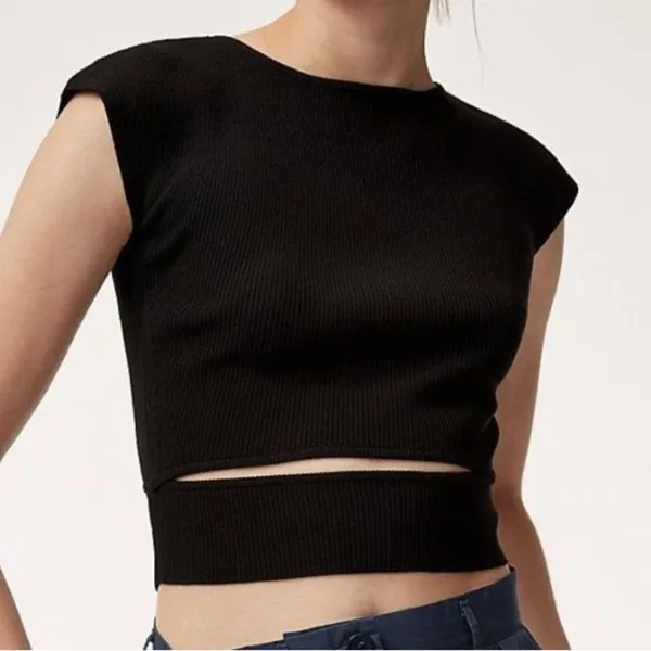 Aritzia Wilfred Cut-Out Knit Top in Black (Size S) - Image 2