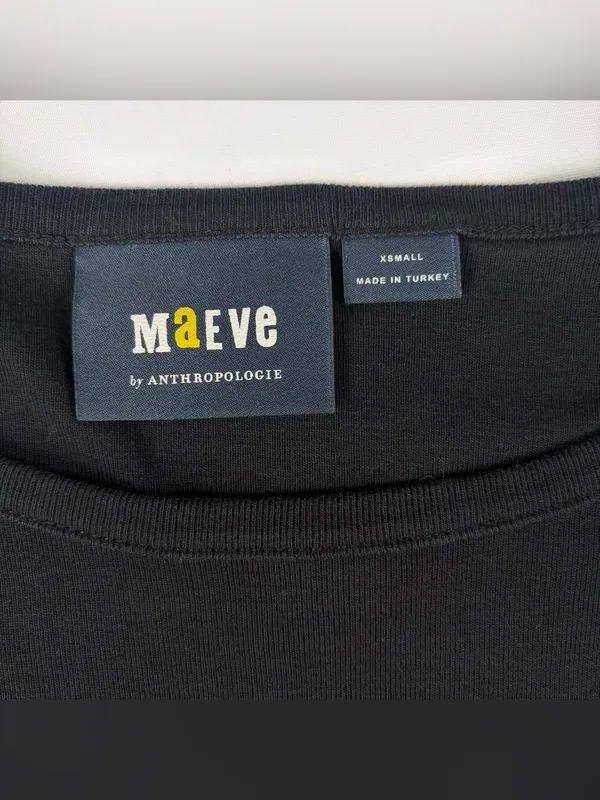 Anthropologie Maeve Black 100% Cotton Scoop Neck Flutter Sleeve Knit Top Size XS - Image 5