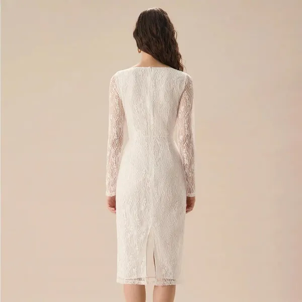 RIHOAS White Lace Boat Neck Slit Midi Dress L 74 - Image 2