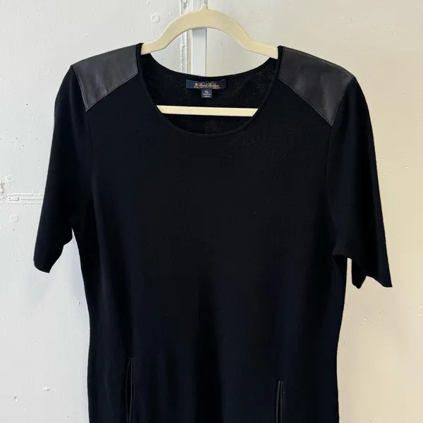 Brooks Brothers‎ Leather Combo Wool Knit Shift Midi Dress Black XL - Image 4