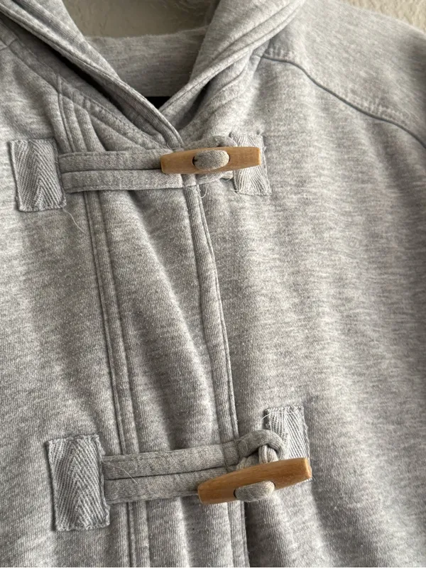 Cheetah Gray Hooded Toggle Duffle Sweatshirt Jacket Retro 90s - Image 5
