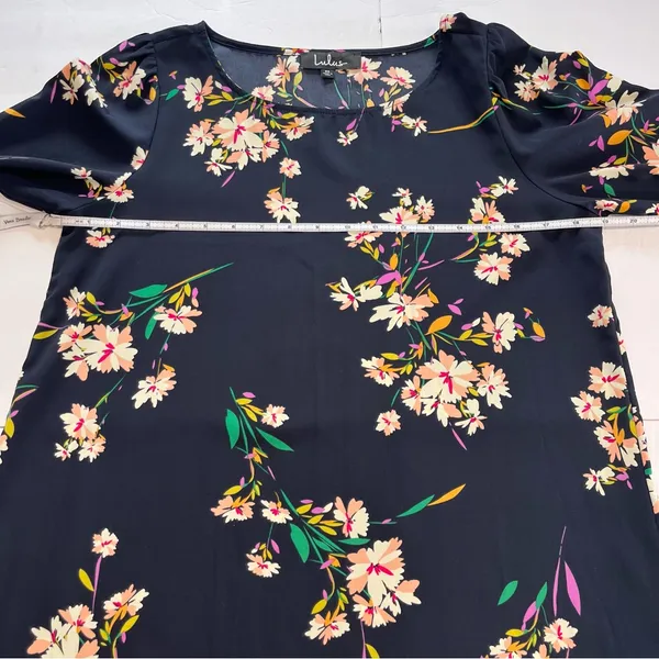 Lulus Herbaceous Babe Navy Floral Print‎ Long Sleeve Shift Dress MEDIUM - Image 9