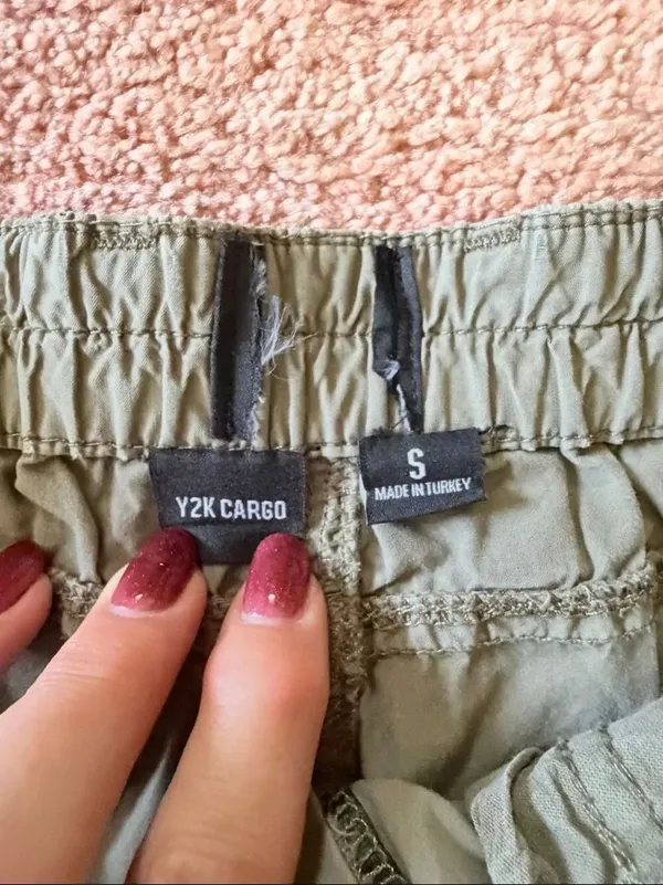 Y2K Cargo Olive Green High Rise Wide Leg Cotton Utility Pants S - Image 6