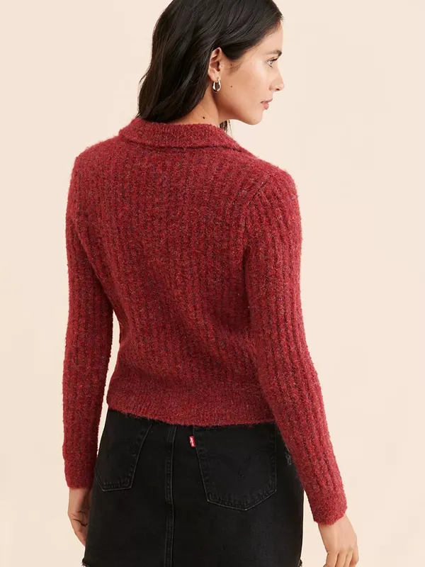 Free People Find‎ Me Now Sena Rib Knit Cardigan Maroon Burgundy Women’s Size M - Image 2