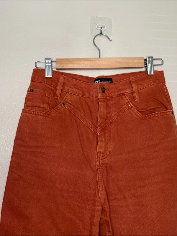 Zara women’s High-Waisted Rust Orange Jeans bohemian casual size 4 fall aesthet - Image 3