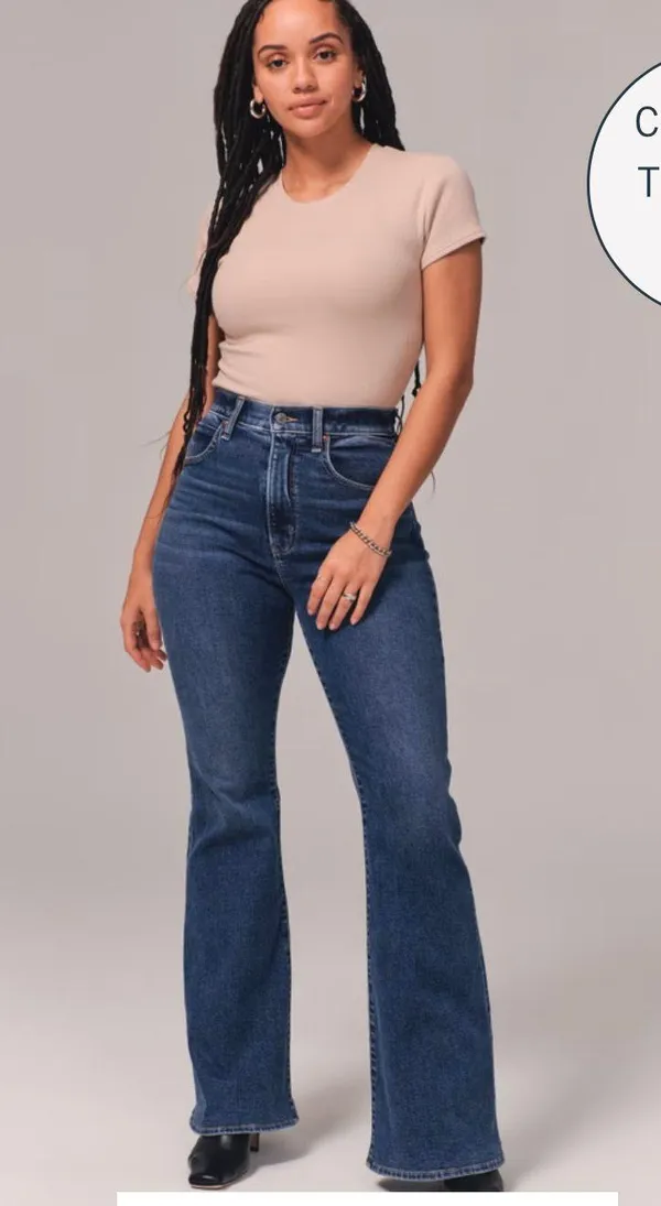 Abercrombie Curve Love Ultra High Rise Stretch Flare Jean - Dark Wash - Image 4