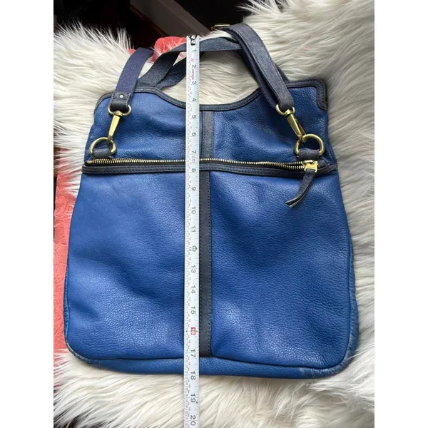 Fossil Blue and Black Leather Crossbody Tote Bag - Image 3
