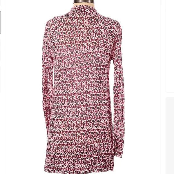 Loft Womens SIze XS Open Duster Cardigan Thin Semi-Sheer Red White Purple Floral - Image 2