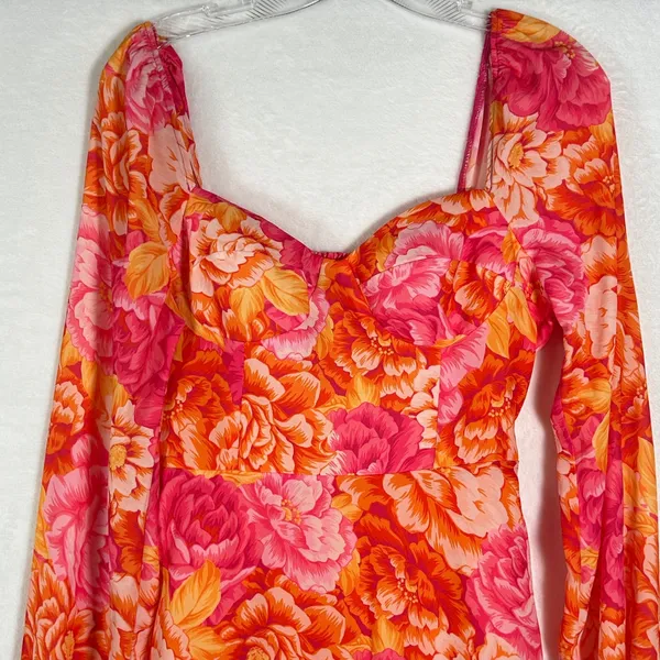 Steve Madden Floral Mini Dress Orange‎ Pink Sweetheart Smocked Back Size 4 - Image 3