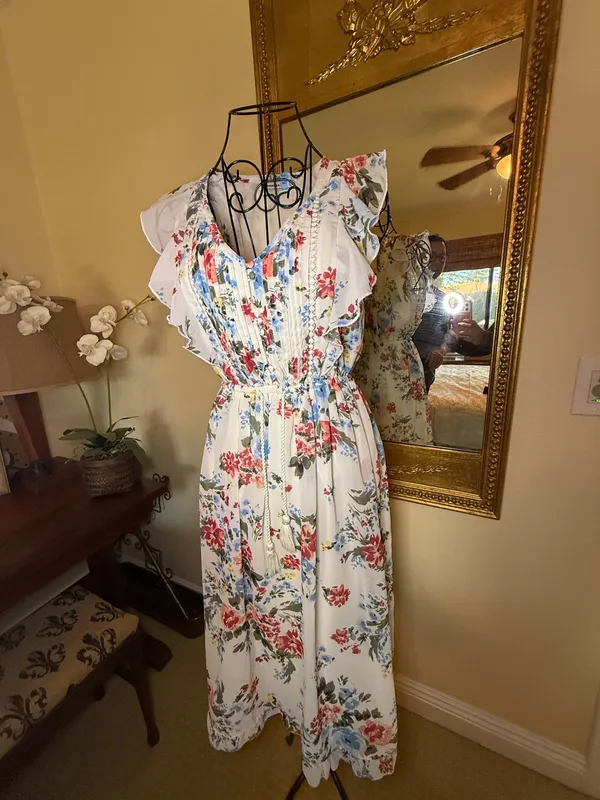 Abercrombie & Fitch Floral Midi Dress with Ruffle Sleeves - Image 2