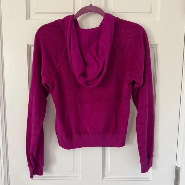 vintage y2k women's Hard Tail fuchsia terry cloth zip up hoodie size medium - Image 3