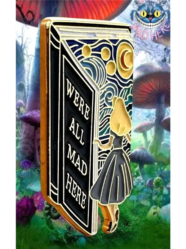 Alice in Wonderland Pin We’re All Mad Here Book Design Starry Night Rabbit Hole - Image 7