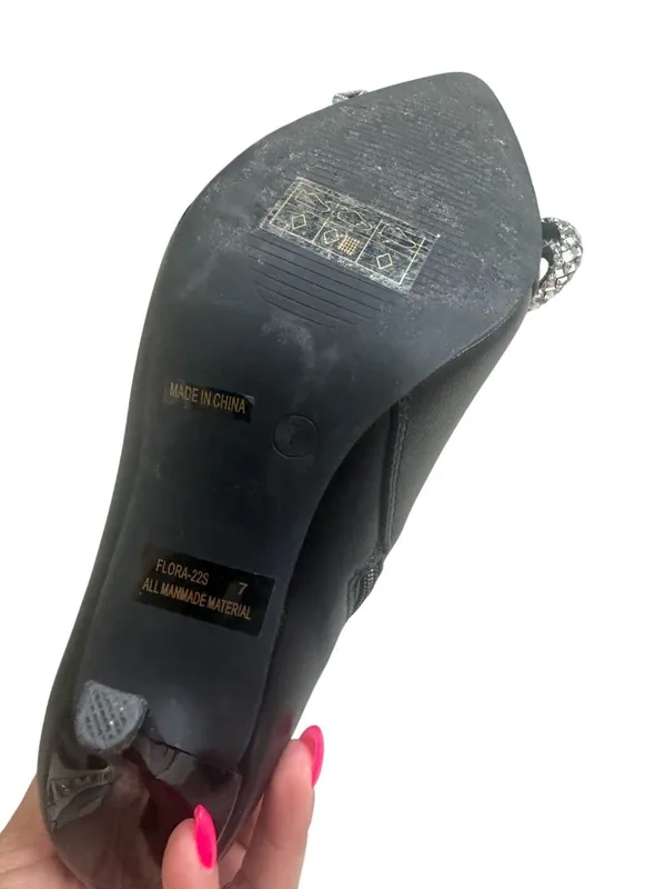 WINDSOR Flora Black Rhinestone Jeweled Bow Heels Boots Size 7 - Image 3