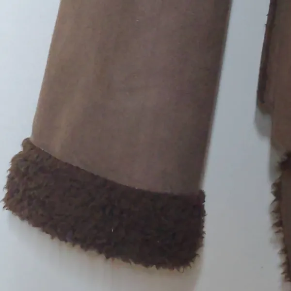 Flying Tomato Open Front Jacket Brown Long Sleeve Faux Fur Collar Penny Lane M - Image 3