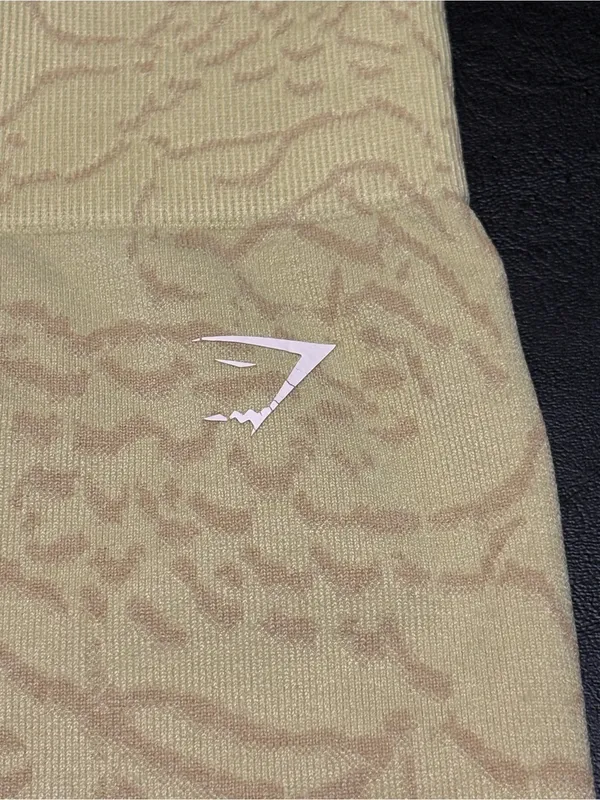 Gymshark Beige High-Waist Animal-Texture Bike Shorts - Image 2