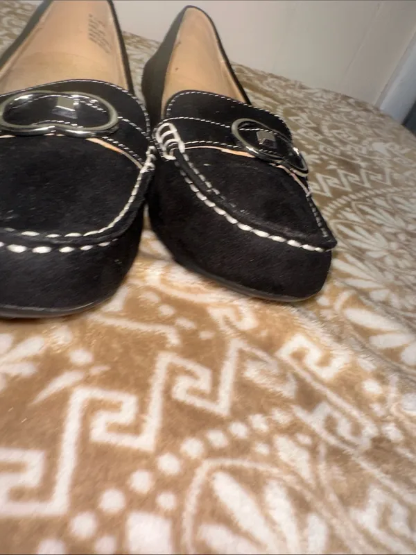 Liz Claiborne Black Suede like Loafers with Silver Buckle - Image 9