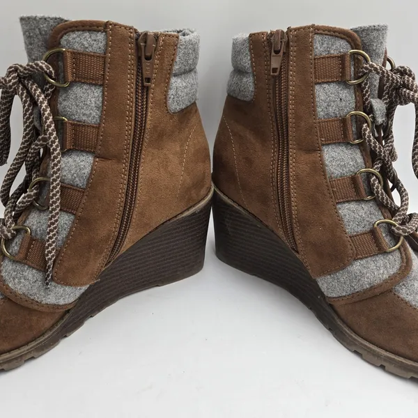 R2 Wenda Wedge Ankle Boots Womens 7M Brown Gray Cottagecore Combat Style Lace Up - Image 8