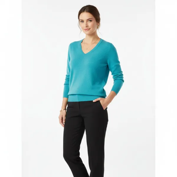 100% Cashmere Blue Long Sleeve V Neck Sweater From Peck & Peck M - Image 5