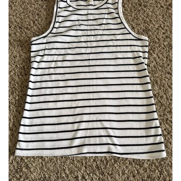 No Boundaries Women's Black White Stripped Ribbed Tank‎ Top Size Large - Image 4