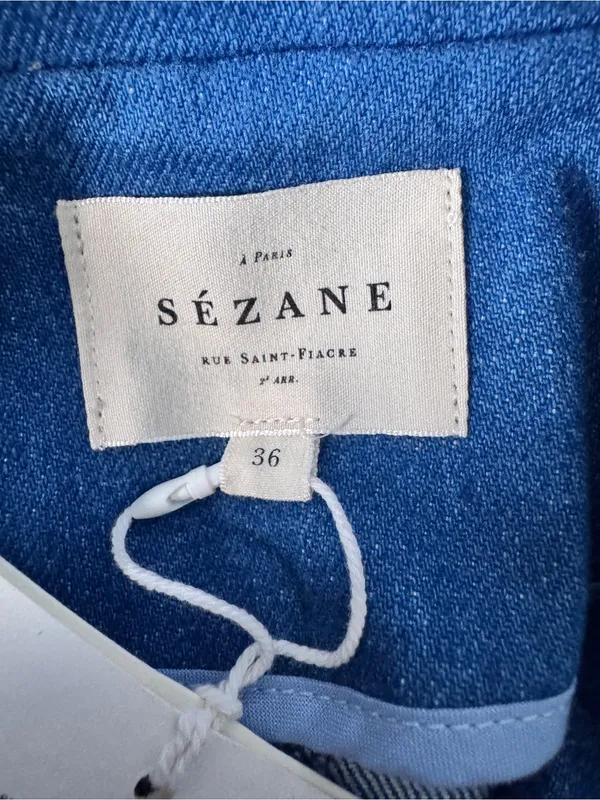 Sezane Christie Denim Blazer Baby Blue Double Breasted Jacket NWT US 4 FR 36 - Image 8