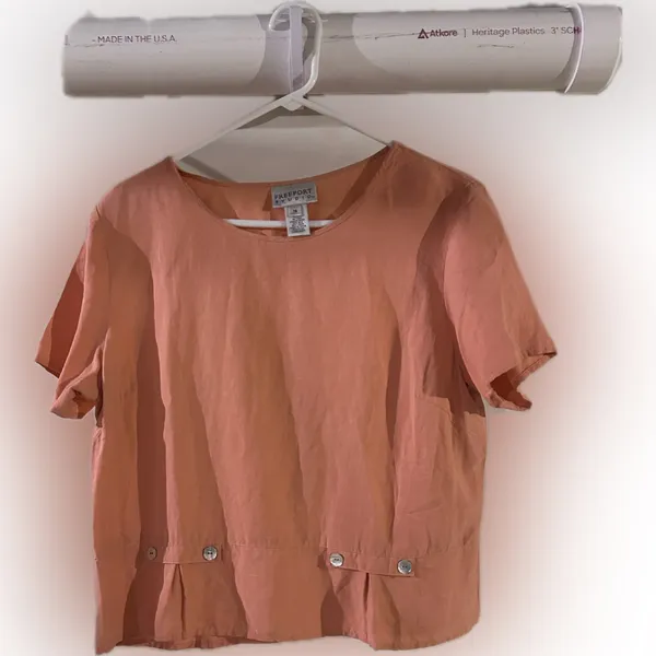 Vintage Freeport Studio Orange Silk Linen Cropped Short Sleeve Top Size 14 - Image 3