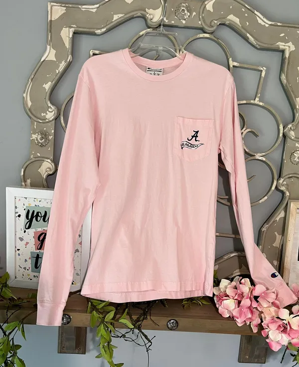Champion University Of Alabama Pink Tshirt Cotton Long Sleeve Tee Womens Small - Image 9