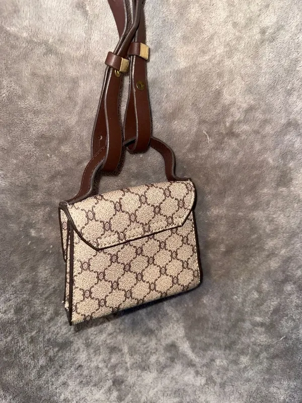 Mini Geometric Pattern Printed Flap Crossbody Bag Brown - Image 5