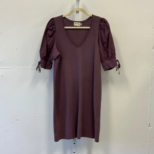 Nation LTD Mirrim Pima Cotton Puff Sleeve Mini T-shirt Dress Purple Size Medium‎ - Image 2