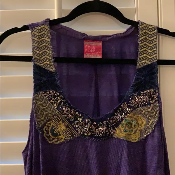 Free People Gold/Purple Embroidered Swing Top - Image 3