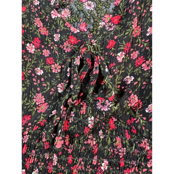 AEROPOSTALE Floral Crop Top Women XL Black Pink Smocked V-Neck Puff‎ Sleeve NWT - Image 15