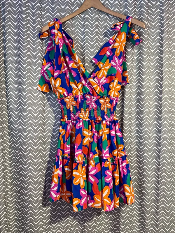 Peach Love CA | Bright Floral Dress, Small - Image 3