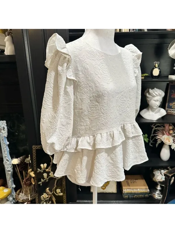 Anthropologies Free the Roses White Rose Tiered Blouse Size M - Image 2